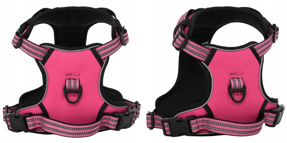 Levně Růžové postroje pro psa s reflexními pruhy, L, nastavitelné