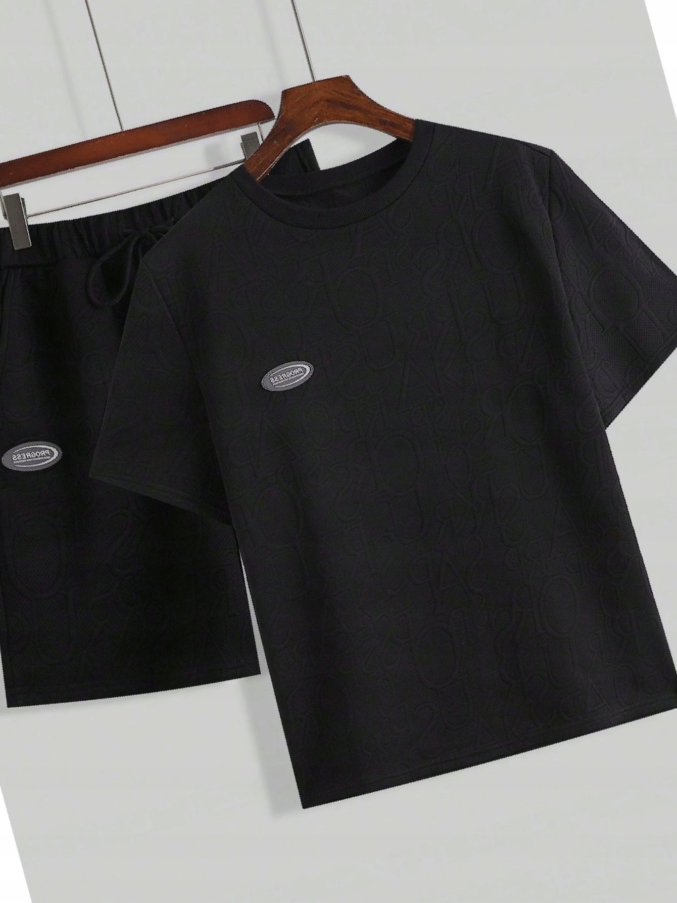 Pánský komplet Černý Texturovaný tričko Dresové šortky 3XL