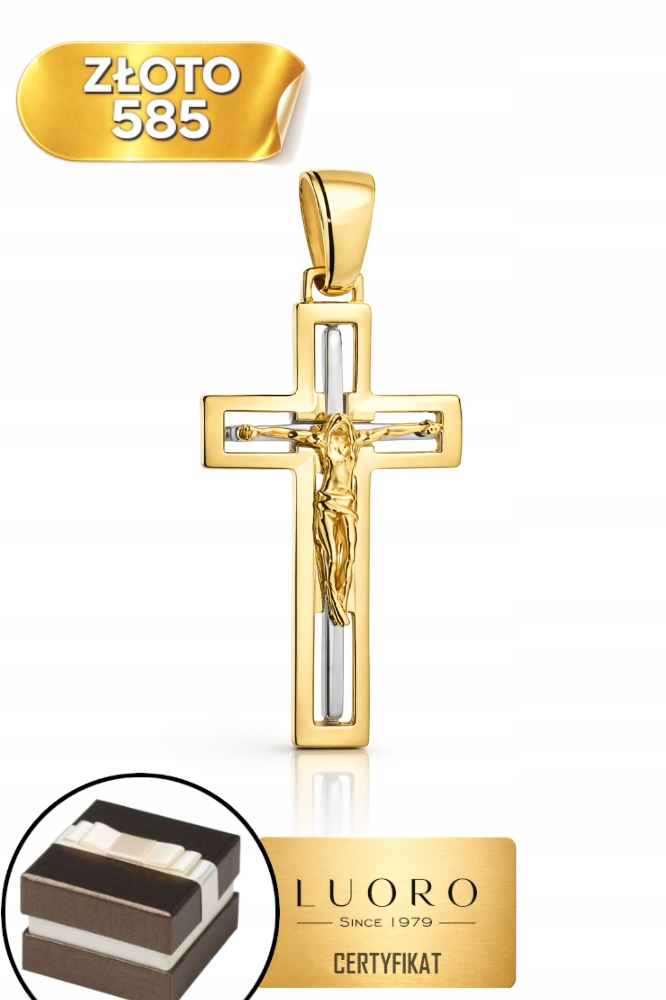 Zlatý Křížek 585 14K S Ukřižovaným Ježíšem 48 MM, Dvoubarevný