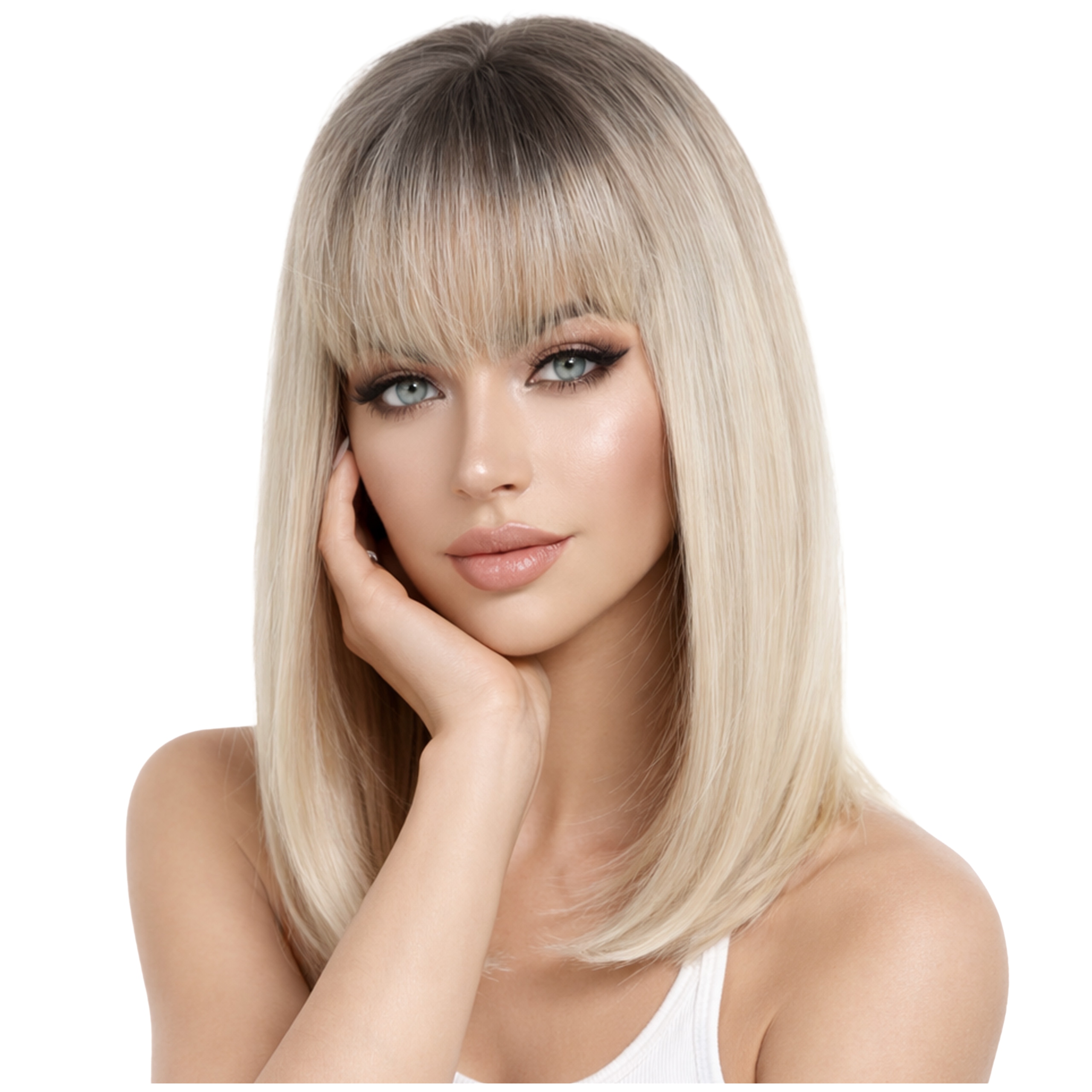 Luvu Peruka damska z Grzywką jasny Blond włosy proste Jak Naturalna ombre