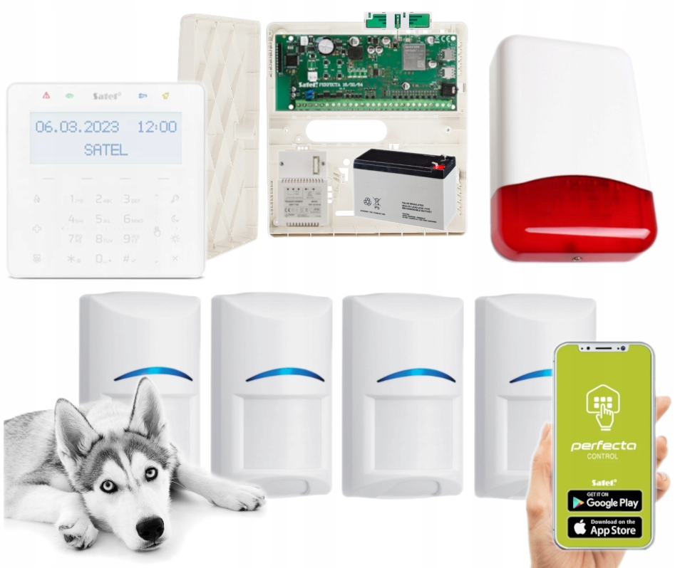 Alarm Satel Perfecta 64 M Lte Aplikacja Syrena 4 Czujki Pir Pet KSG2R-W