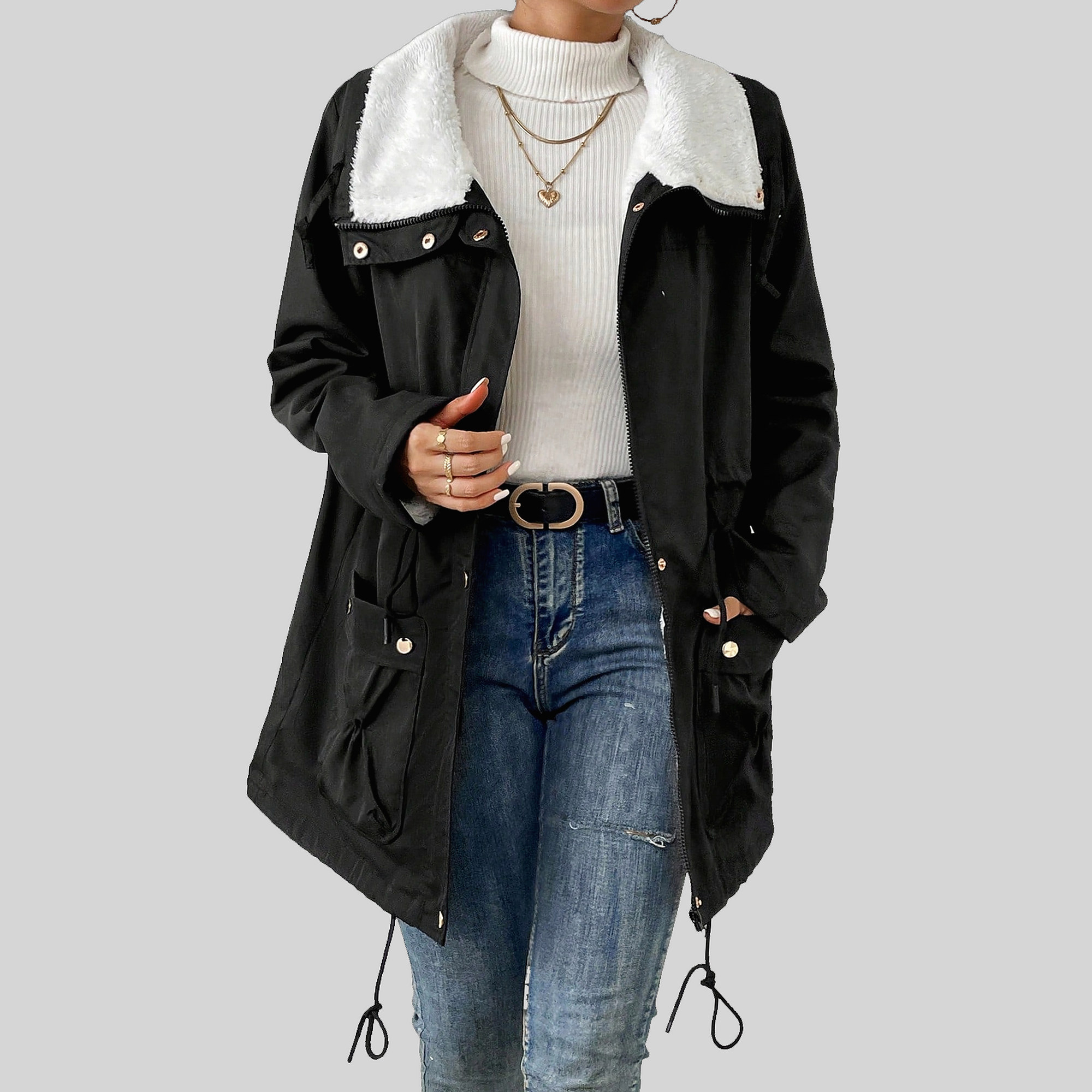Dámská Bunda Parka Teddy Bear Černá Casual Shein M 38