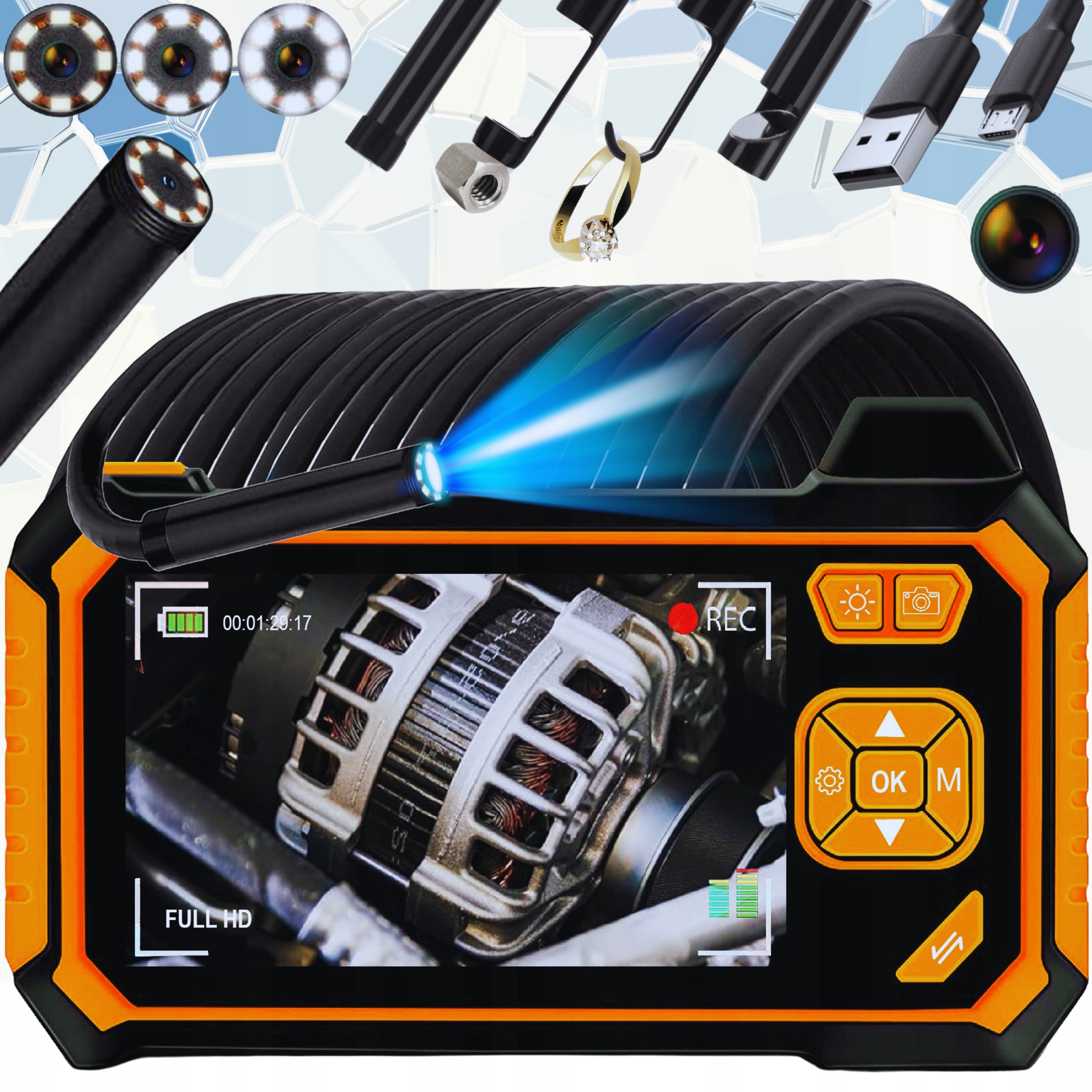 KAMERA INSPEKCYJNA ENDOSKOP 5M FULL HD LCD 4.3" USB KAMERA ENDOSKOPOWA