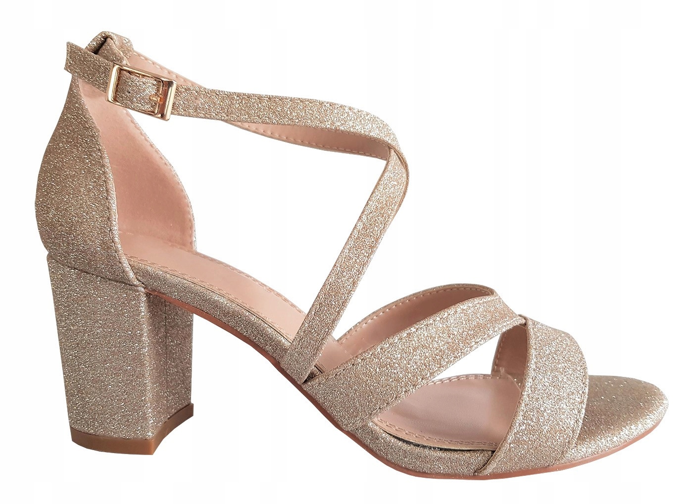 ZŁOTE BROKATOWE BUTY SANDAŁY SŁUPEK 6 cm PASKI 37