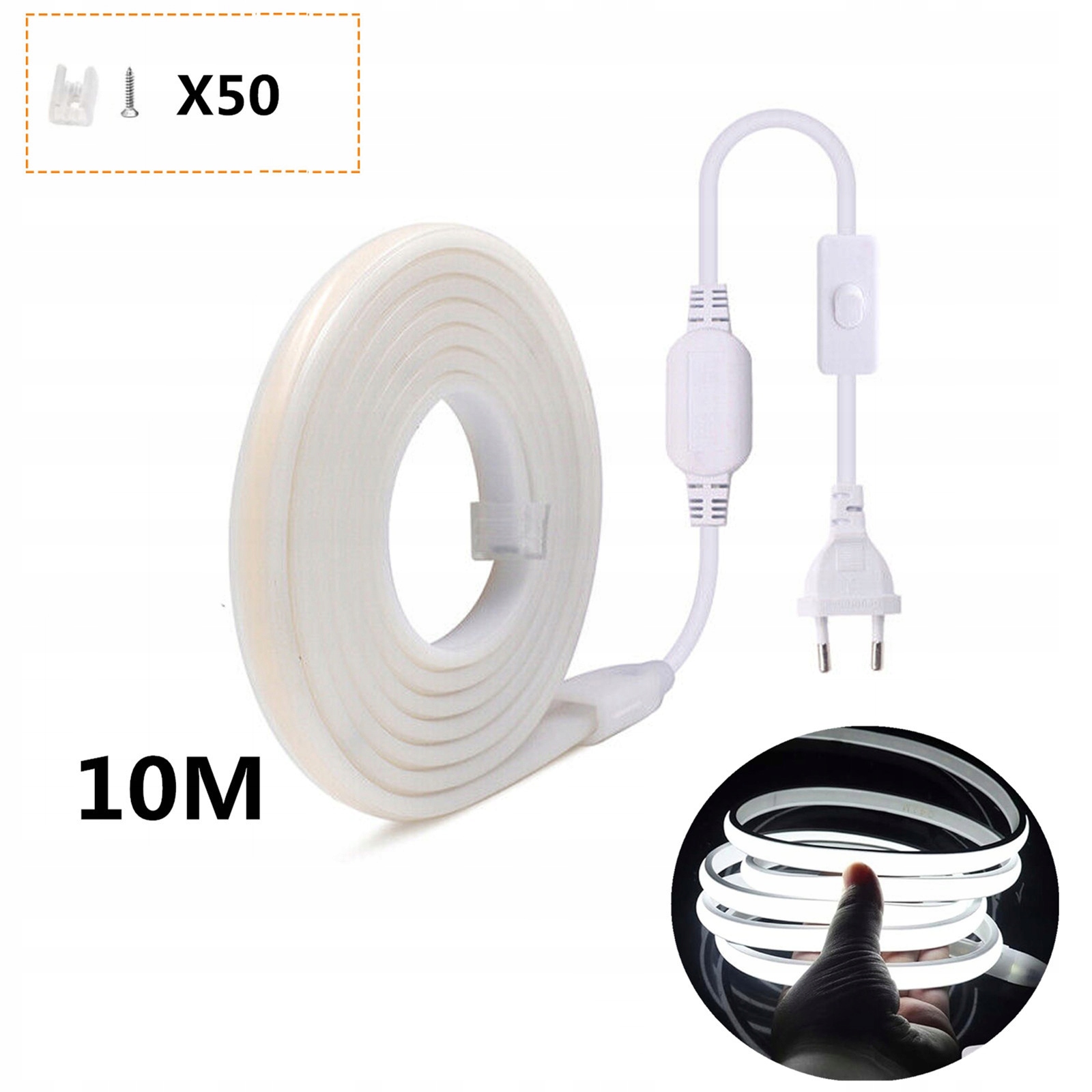 Taśma Led Neon Cob 10M 220V 288 diod/m 6000K Biała Zimna Homogeniczna 12MM