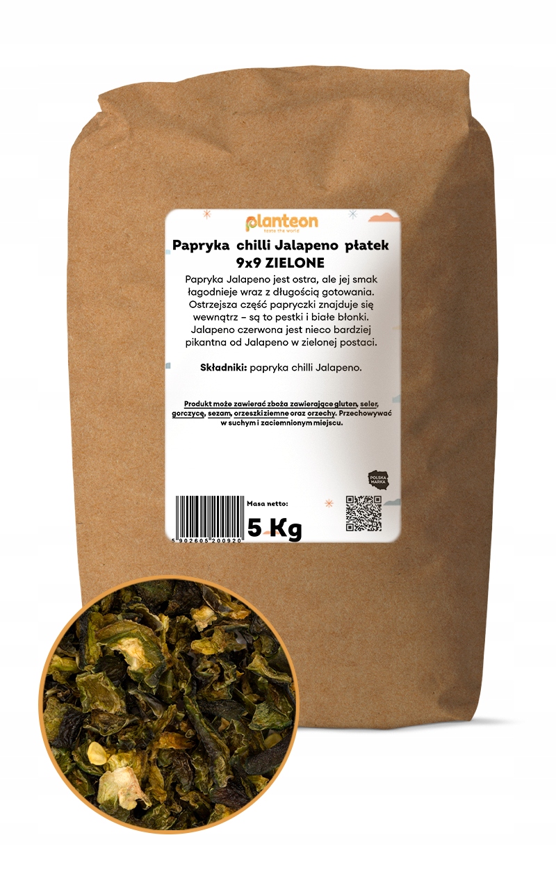 Levně Aromatická chilli paprička Jalapeno vločka 9x9 Zelená pro ostré pokrmy 5 kg