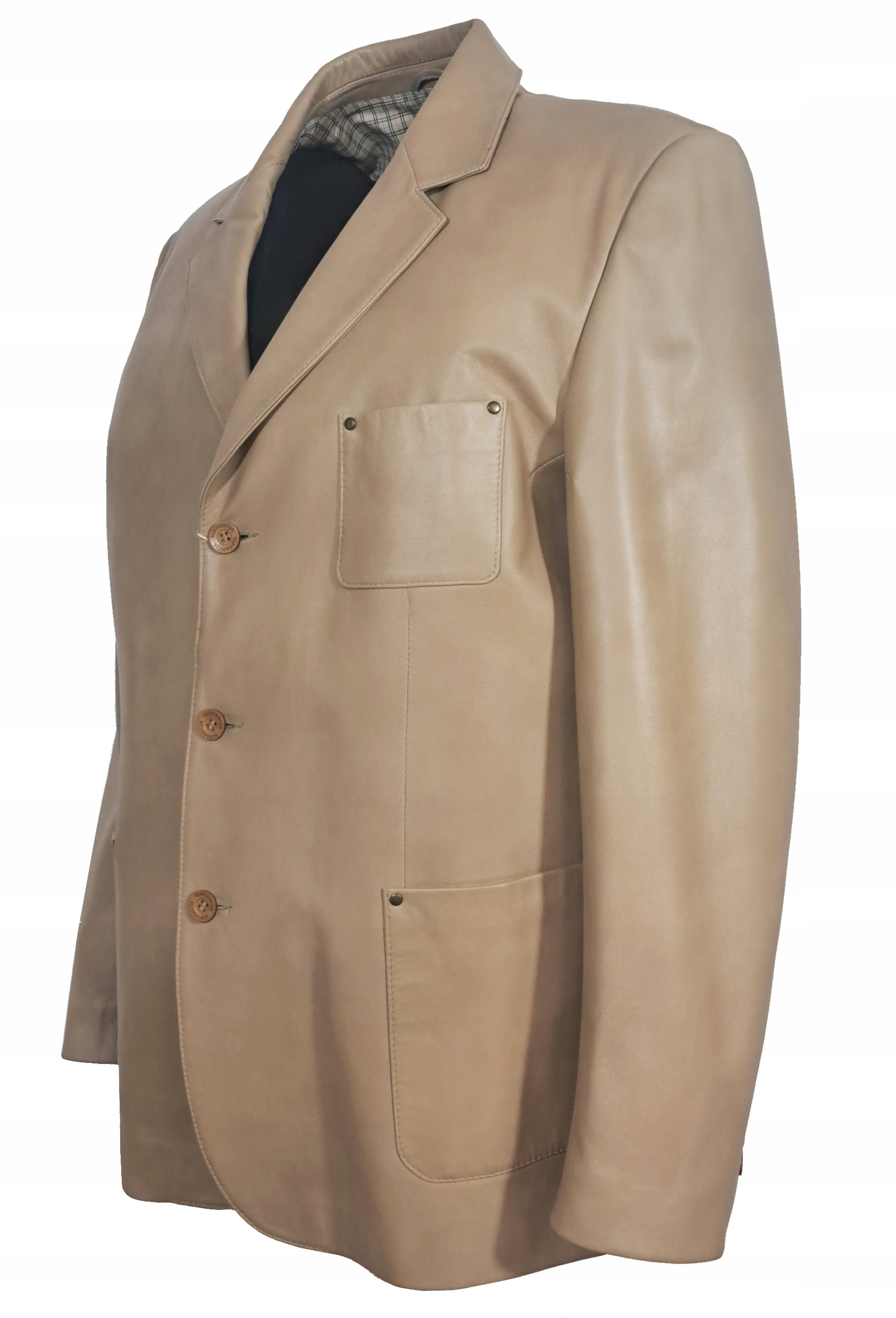 MĘSKA SKÓRZANA Marynarka 50 ELEGANCKA Miękka Naturalna Skóra ELEGANCJA BEŻ Rozmiar L