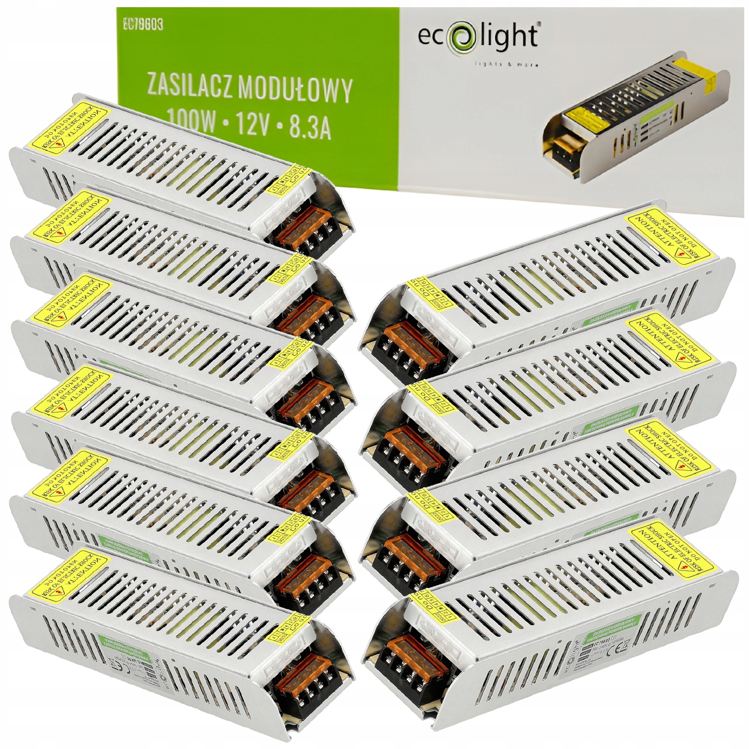 Napájecí zdroj 12V Led 100W 8,33A Modulární Slim pro Smd pásky Montážní sada 10x