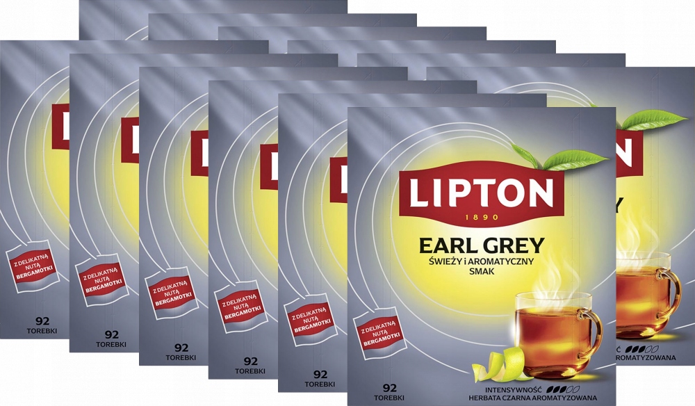 Herbata Earl Grey czarna w torebkach Lipton Lemon 92szt x12
