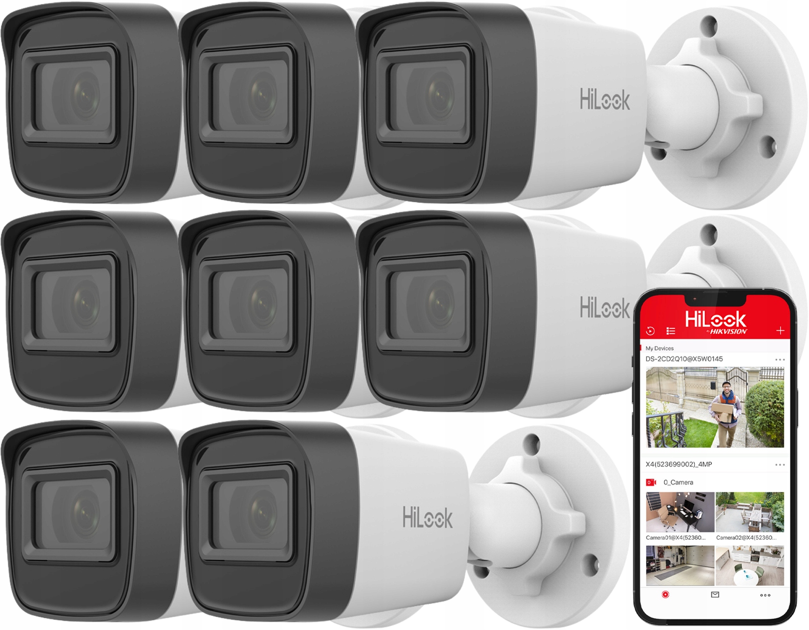 Sada 8 Ip kamier 4MPx tubusová HiLook Hikvision PoE IPC-B141H-C IR20 Apka