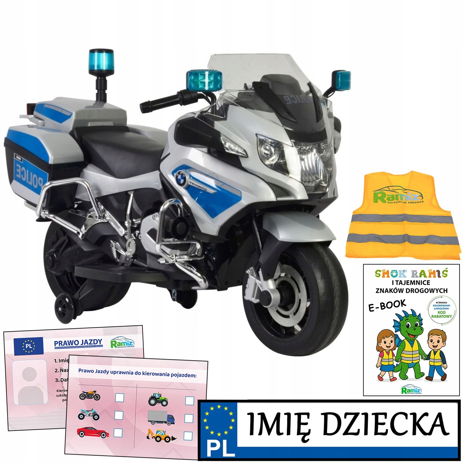 motor policyjny dla dzieci Bmw policja z kogutem Motorek Na Akumulator