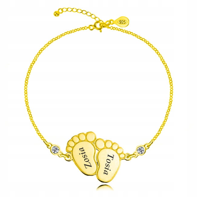 

Bransoletka złote stópki Grawer i Swarovski Shine