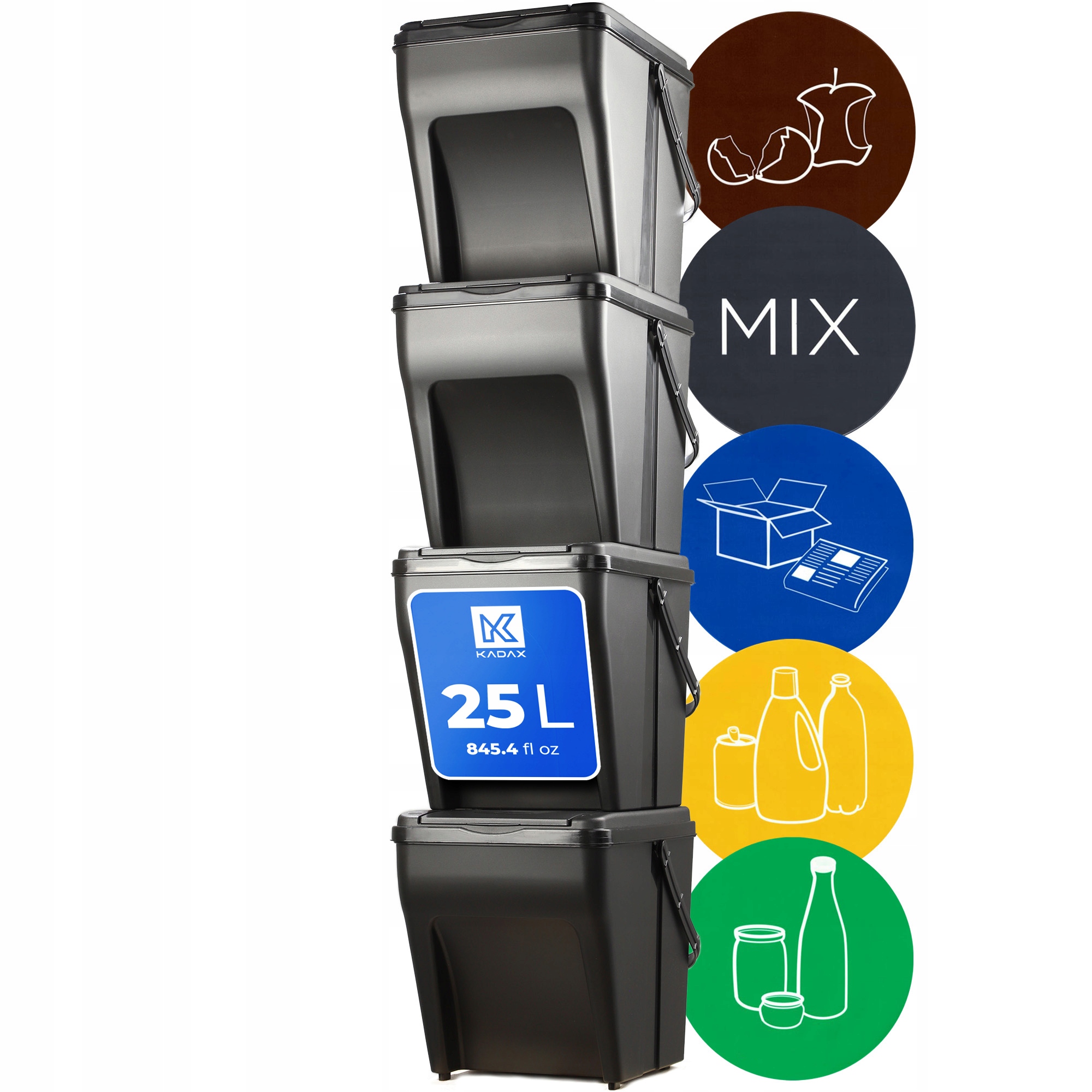 Odpadkový Koš Nádoba 4 x 25 L Na Třídění Odpadu Papír Plast Sklo