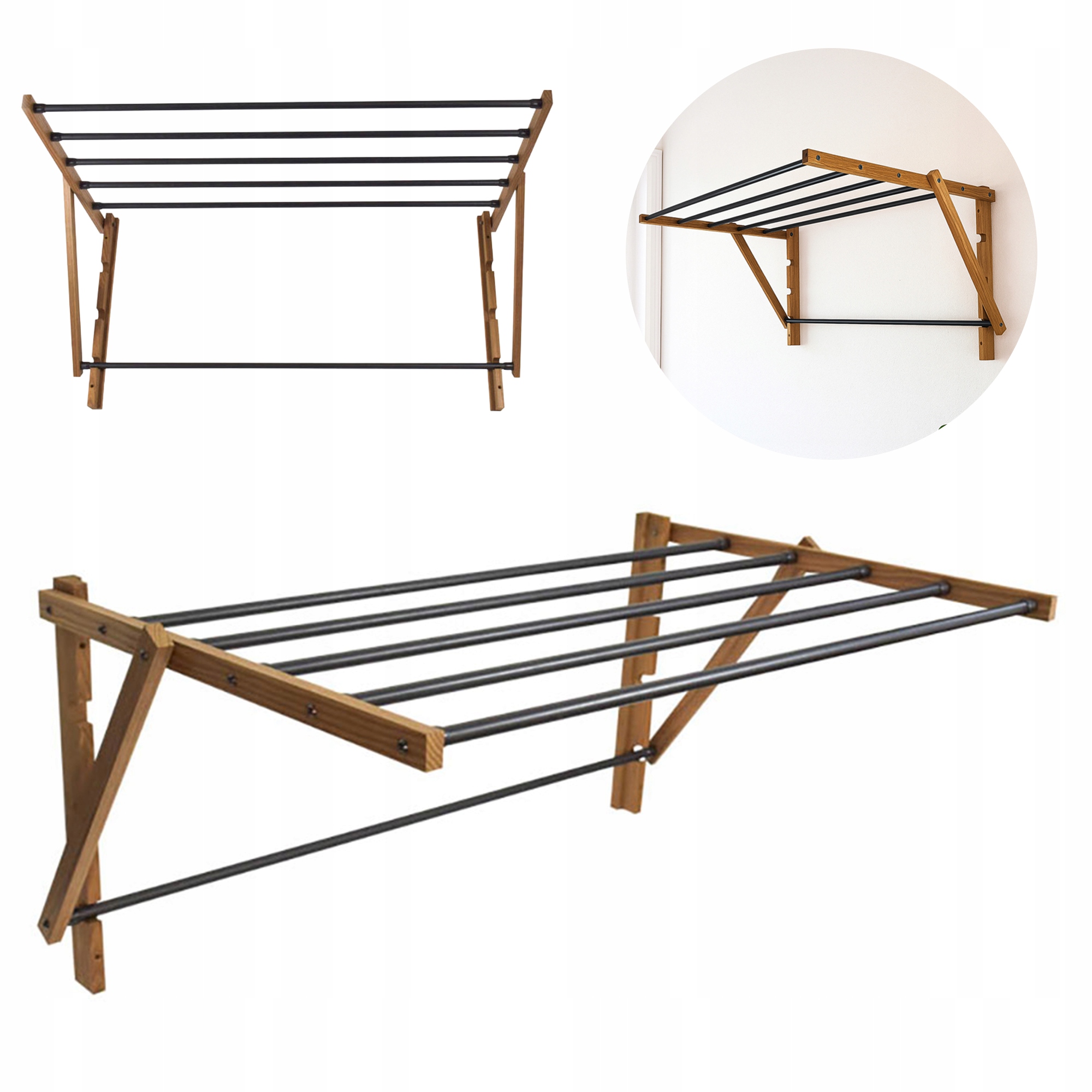 Levně Sušák na prádlo Koupelnové prádlo Dřevěný nástěnný 5 tyčí