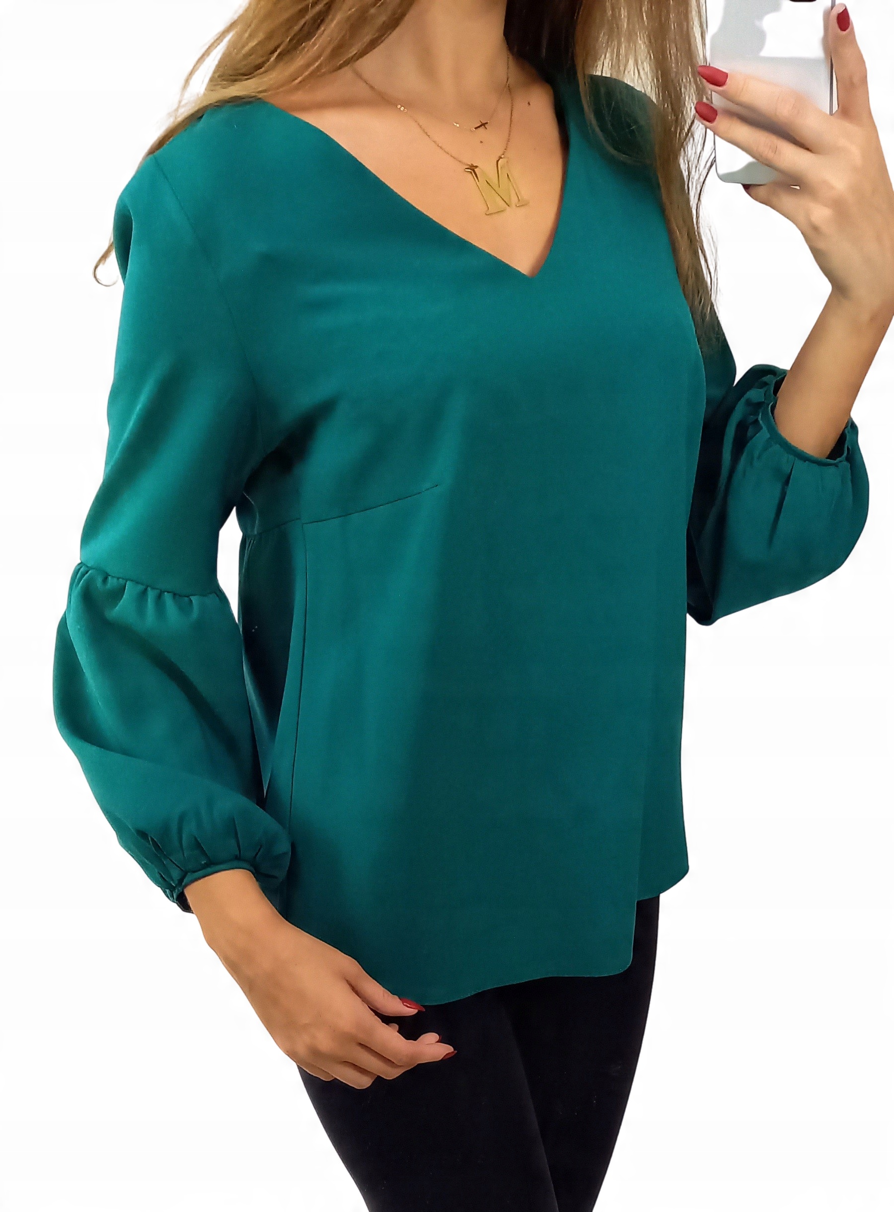 

Elegancka Bluzka Rękaw Marszczony Zielona -36