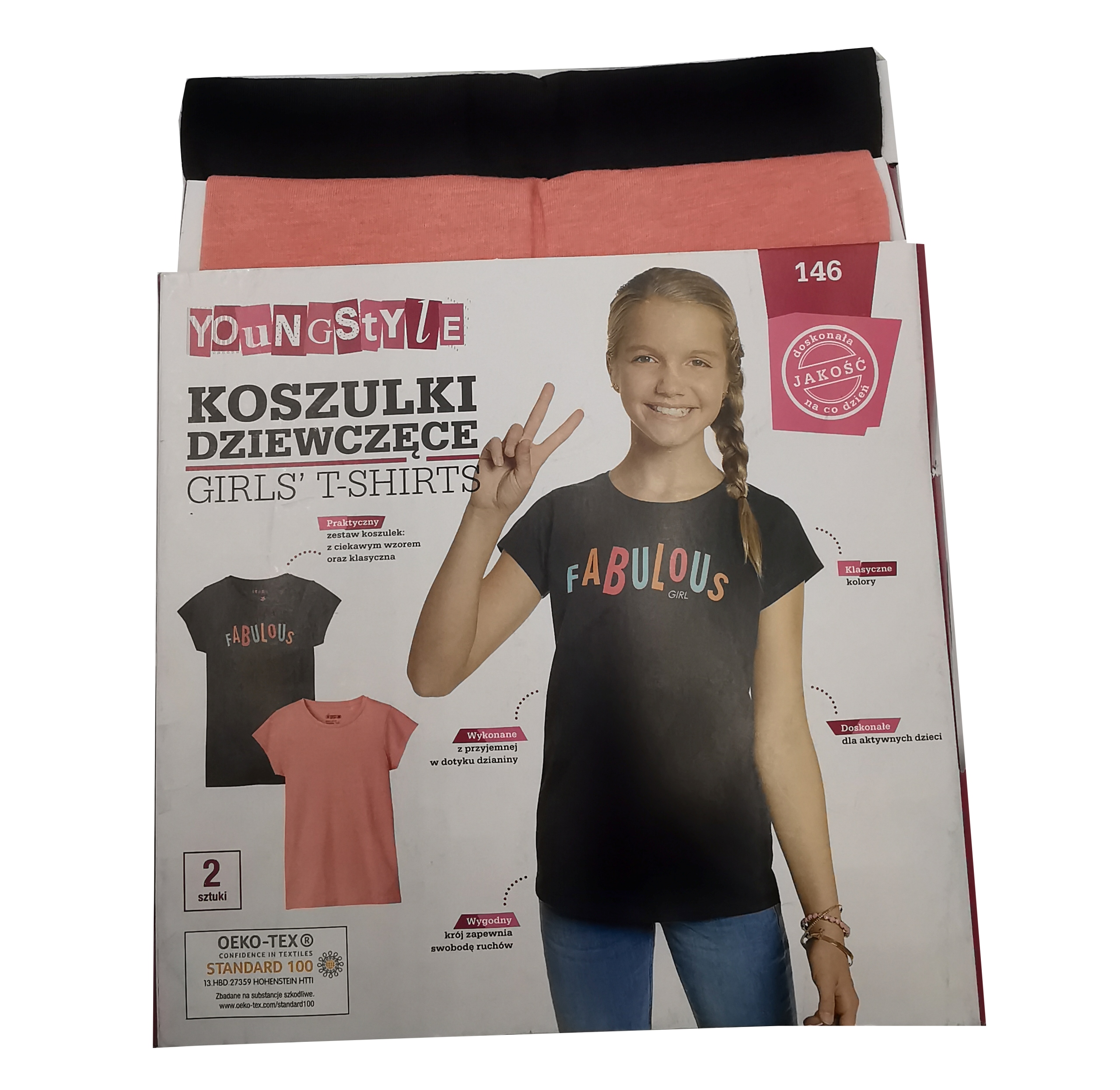 

Koszulki bluzki dziewczęce szara i różowa 2pak 158