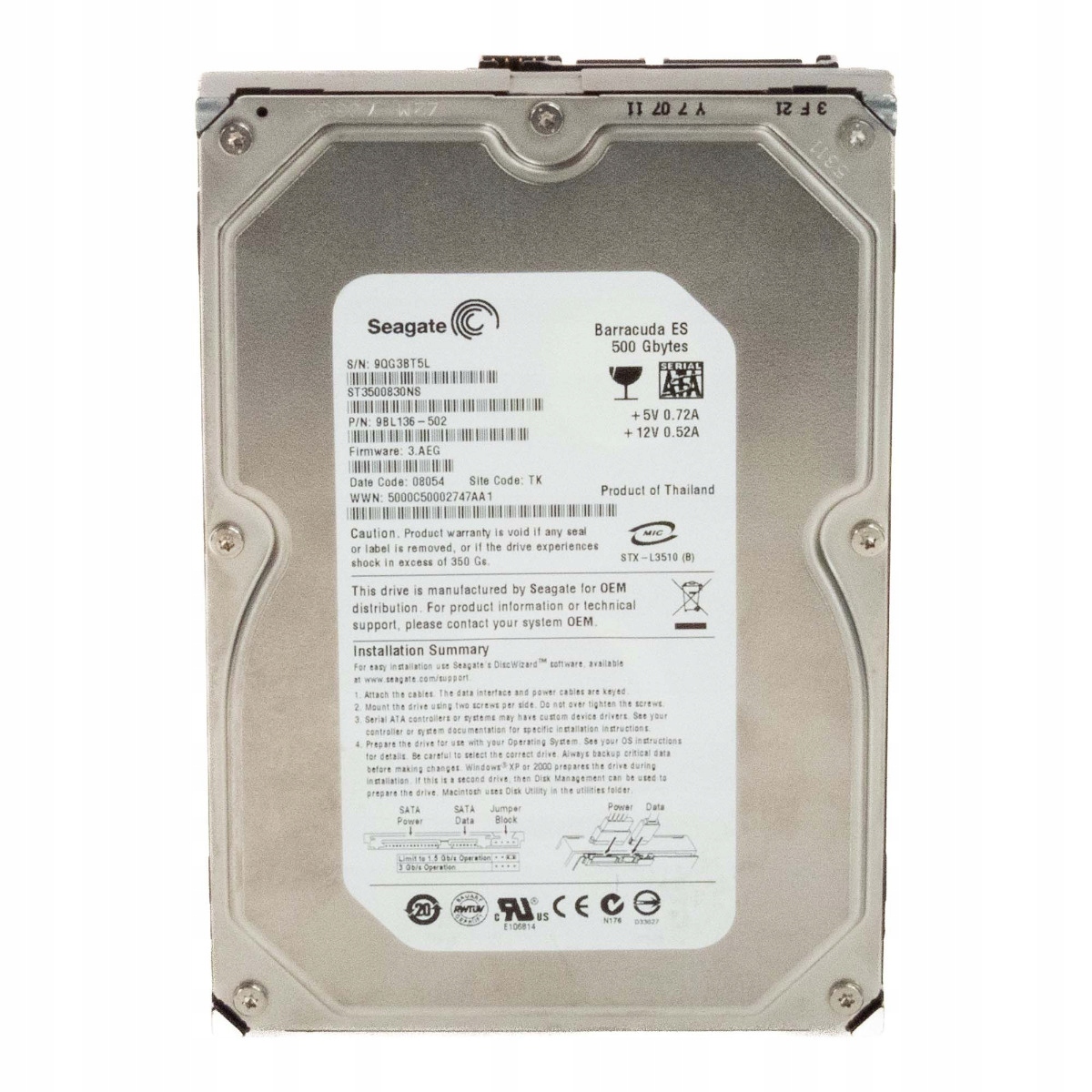 Seagate Barracuda Es 500GB 7.2K 8MB Sata II 3.5'' ST3500830NS