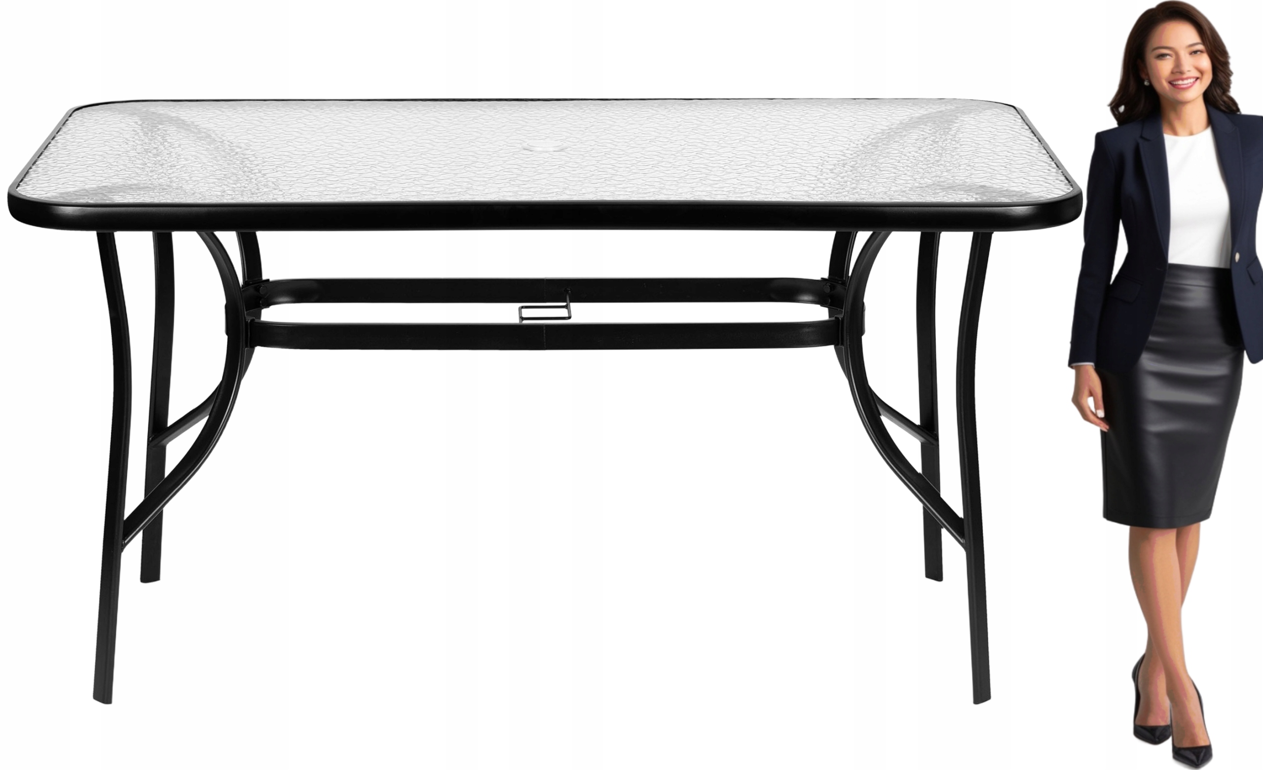 Duzy Stół Ogrodowy Z Wejściem Na Parasol Szklany 140x80cm do ogrodu taras