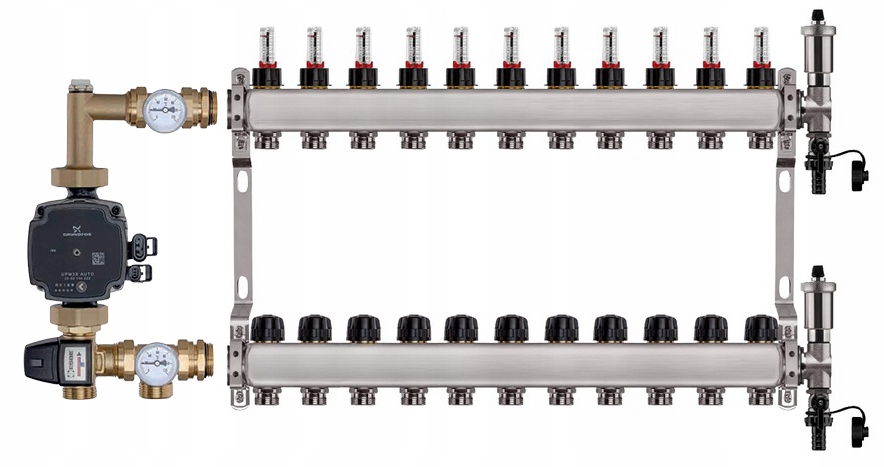 Rozdělovač pro podlahu 11 sekcí nerezový pro vytápění Grundfos