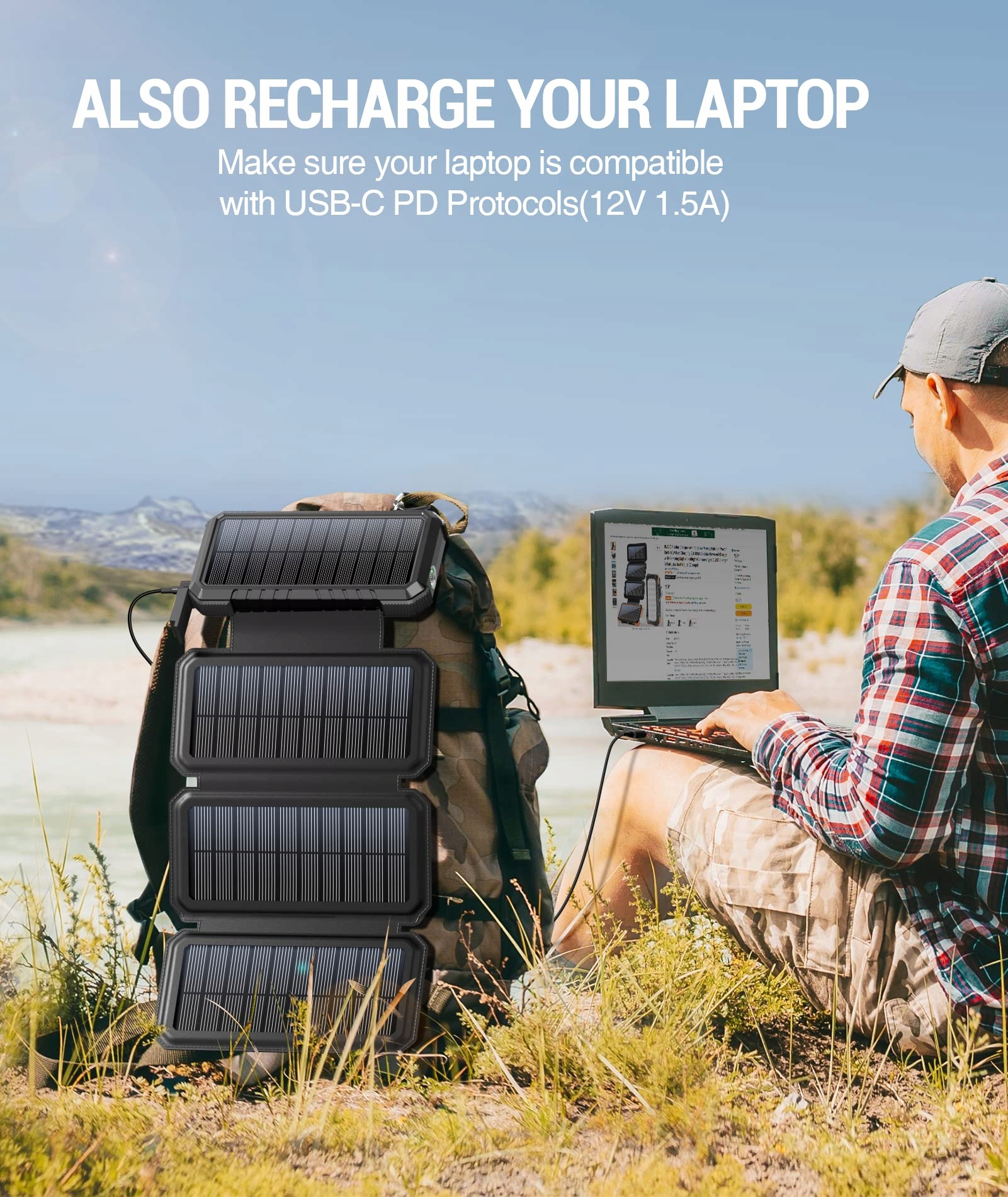 BLAVOR Powerbank Solarna 20000mAh Wodoodporna Zewnętrzna USB C QC 3.0 — miniatura 3