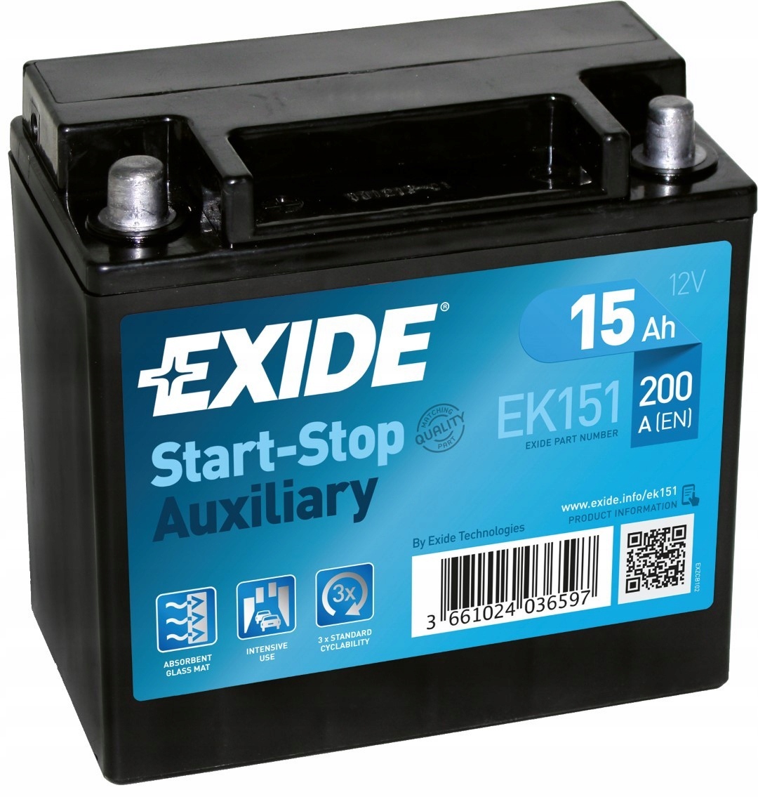 Akumulátor pomocná Exide Auxiliary Agm 15Ah 200A L+ EK151 Oe Volvo