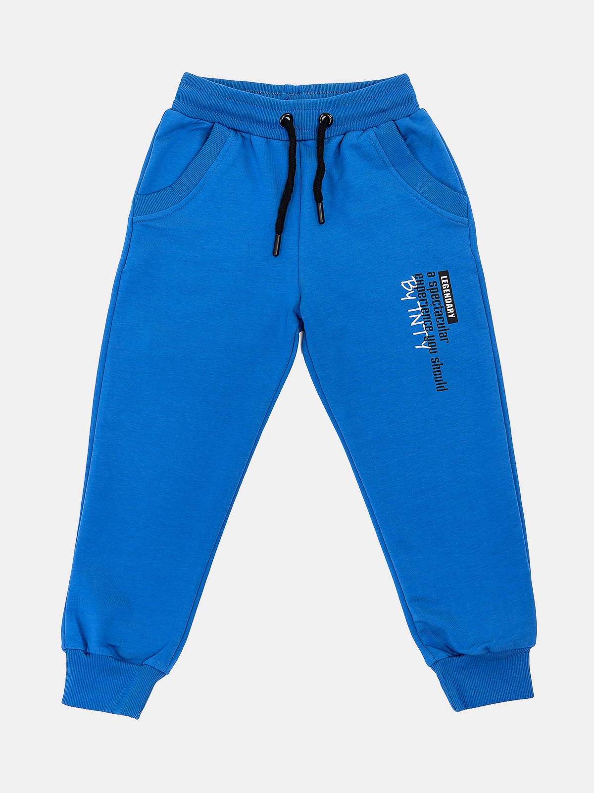 SPODNIE DRESOWE DZIECIĘCE CHŁOPIĘCE JOGGERY BAWEŁNIANE niebieskie 122
