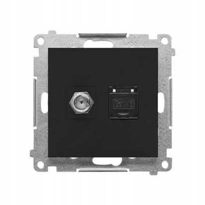 Simon 55 Anténní zásuvka typu F Počítačová zásuvka RJ45 Černá Matná