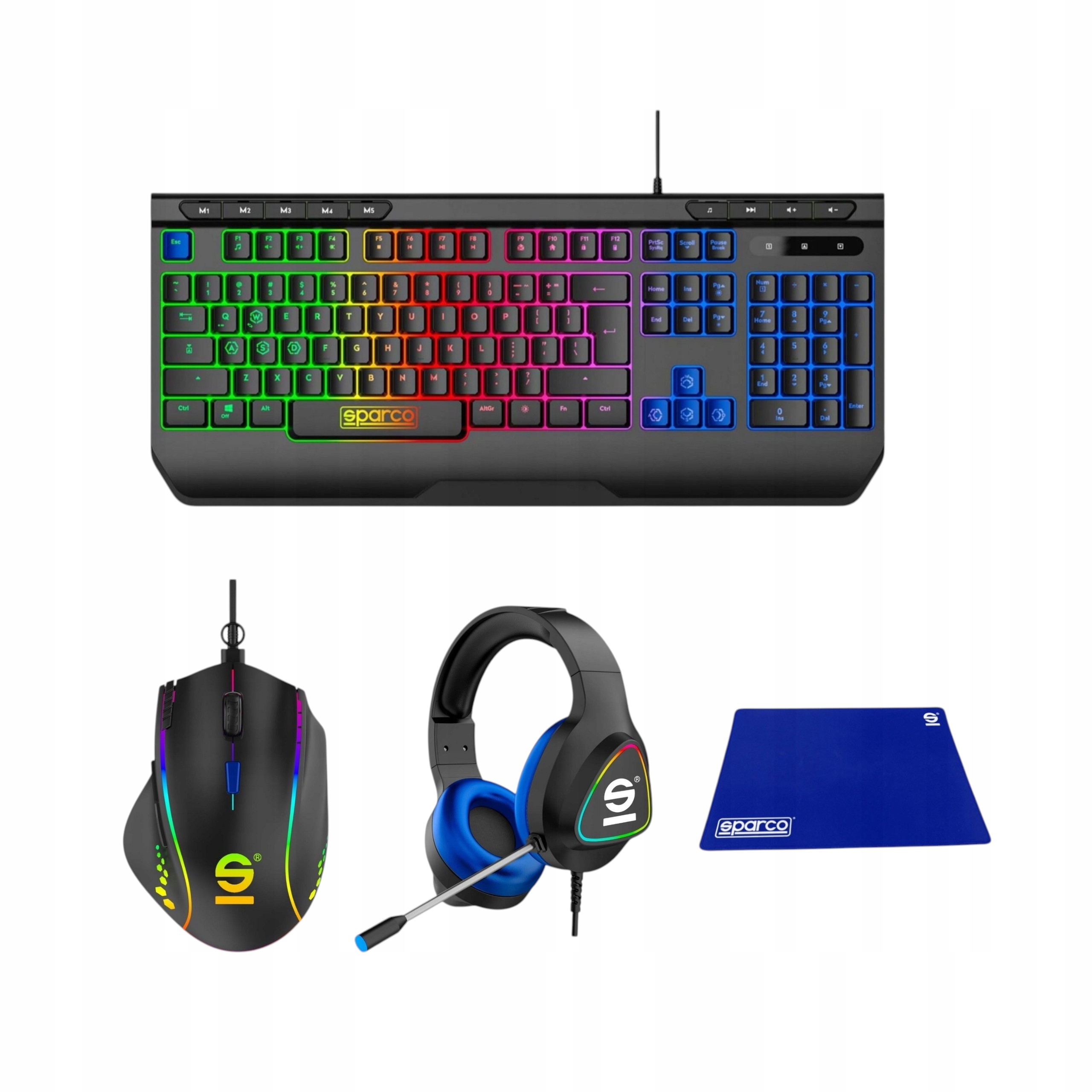 Klávesnica Myš Sparco Sada pre hráčov a slúchadlá a podložka 4v1