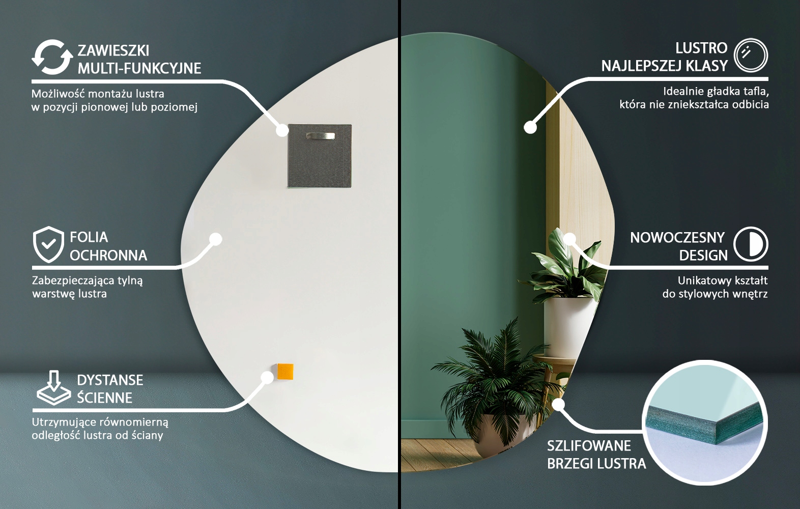 Lustro do przedpokoju Łazienki Asymetryczne Typ lustra ścienne