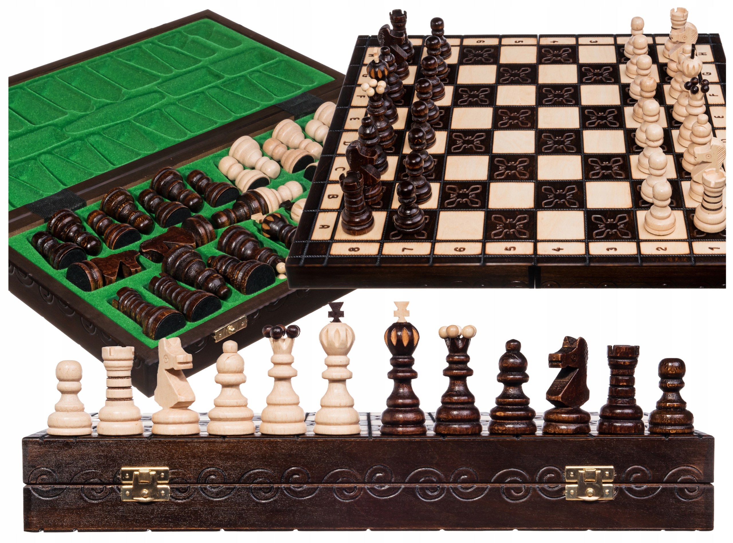 Szachy drewniane Perła Duża szachownica 42cm wypalane gra szach