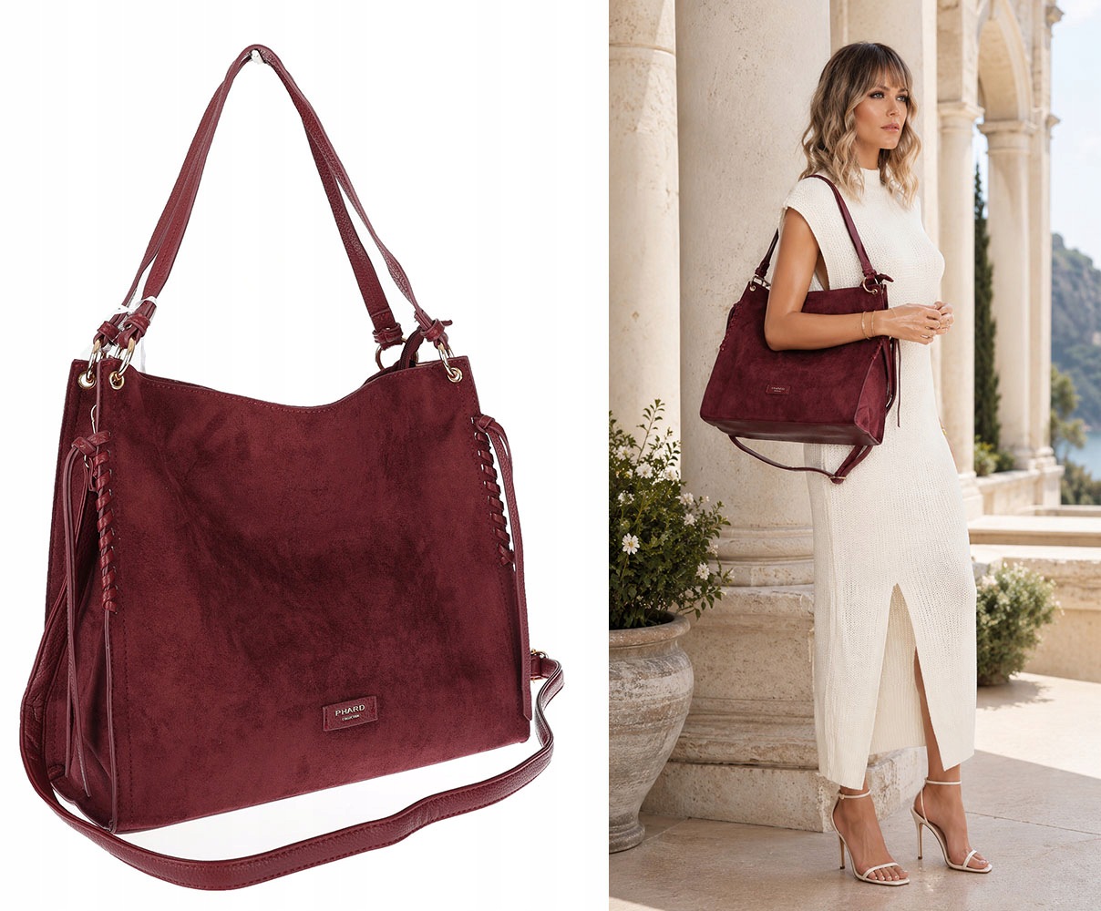 Dámská kabelka shopper semišová prostorná na rameno třásně lehká PJ02 Bordó