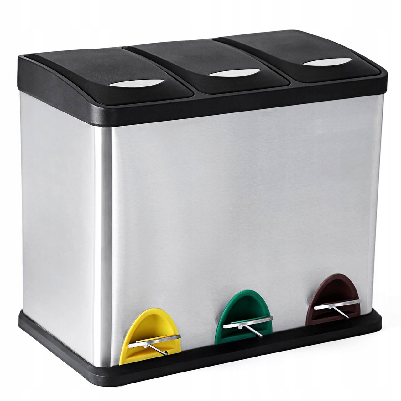 Nádoba kovový, stříbrný, 3-komorový, s pedálem 24 l