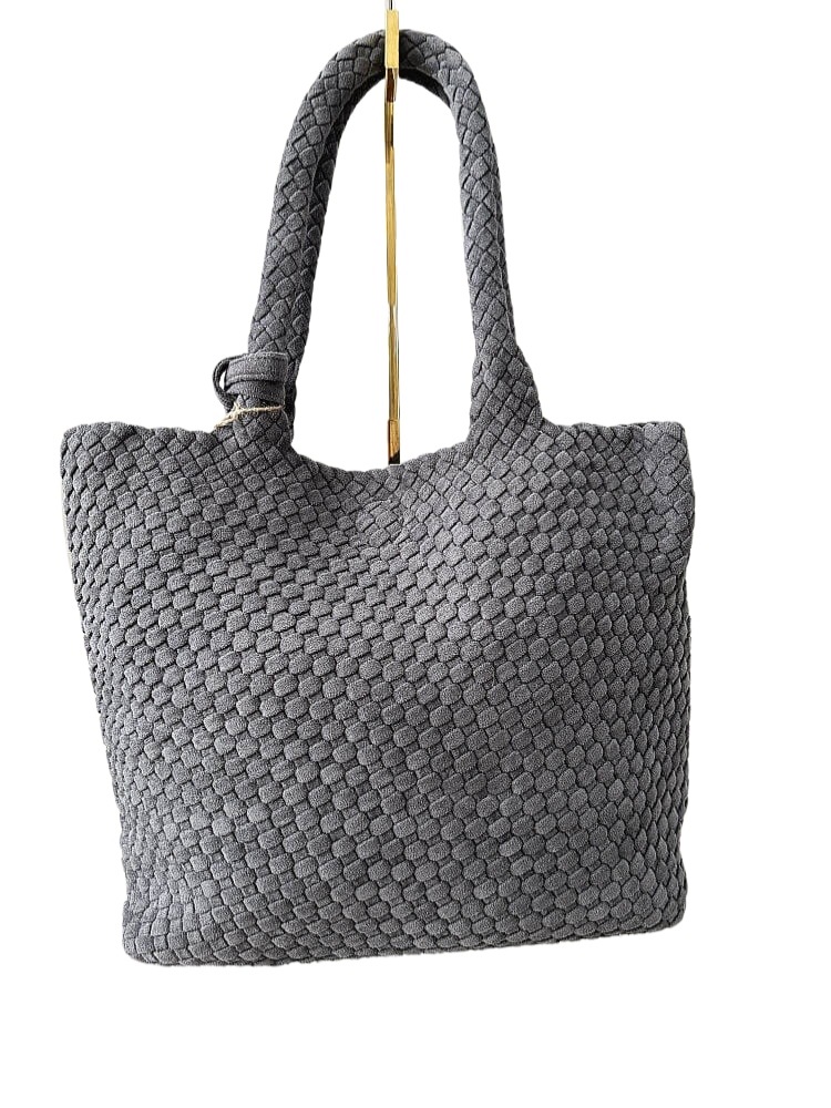 Kabelka shopper šedá s ekosemišovou pleteninou