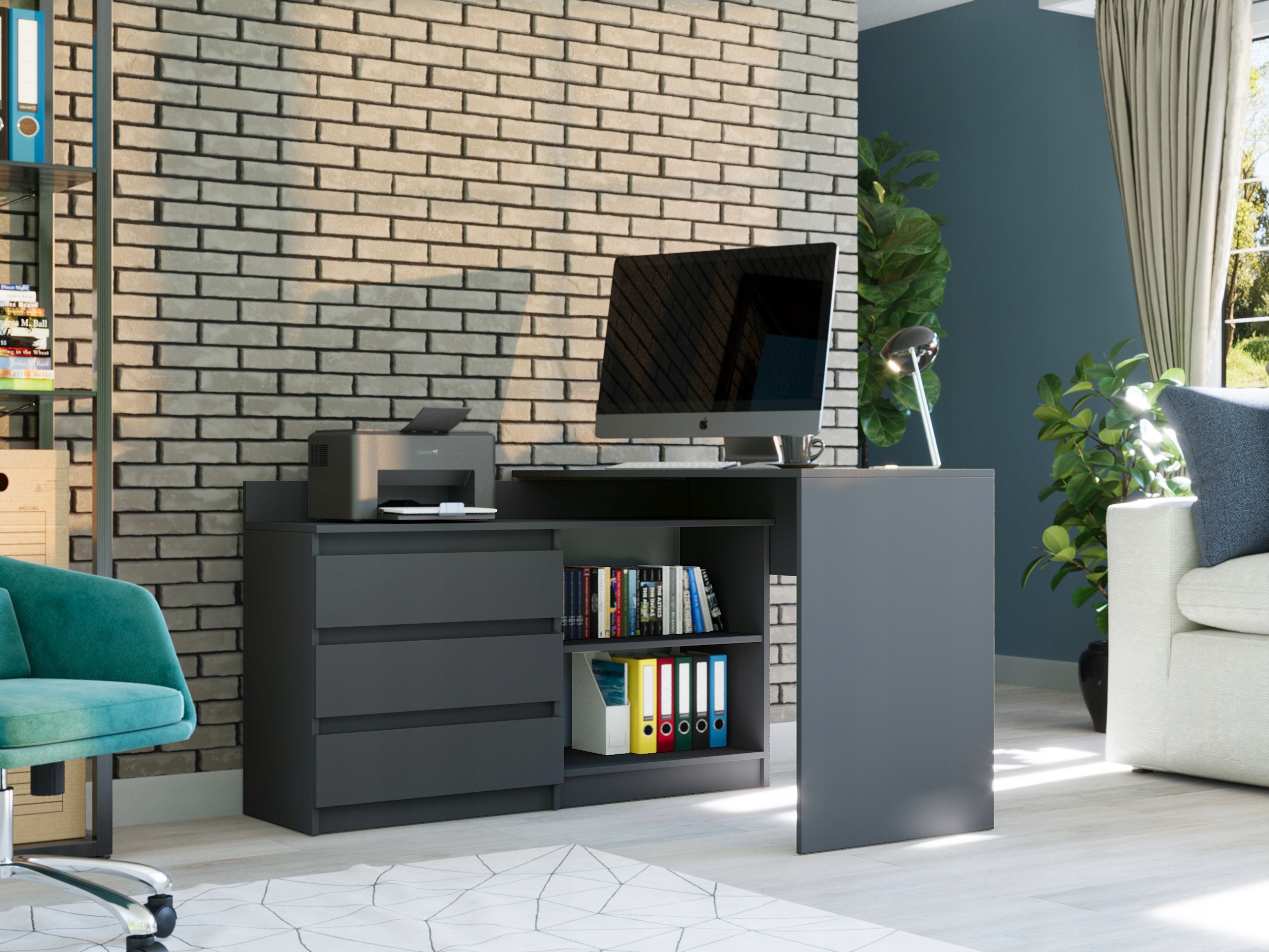 Biurko narożne i komoda zestaw 120x50 antracyt N-15