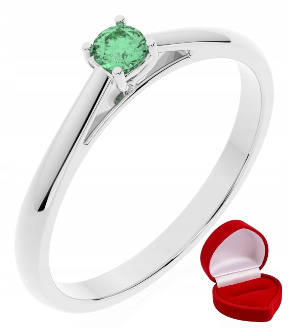 Zlatý Prstýnek 585 14k Smaragd 0,09 ct Bílé Zlato R28