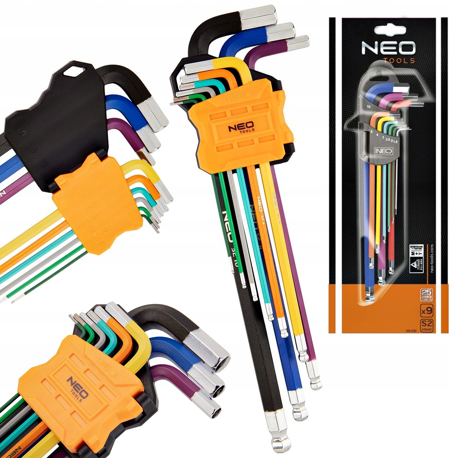 NEO KLUCZE IMBUSOWE DŁUGIE Z KULKĄ KOLOROWE IMBUS 09-512