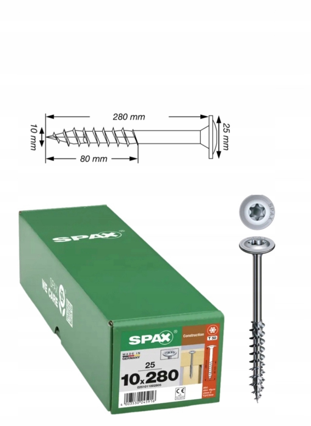 Univerzální šrouby Wirox pro dřevěné konstrukce Spax 10 x 280 mm 50 ks