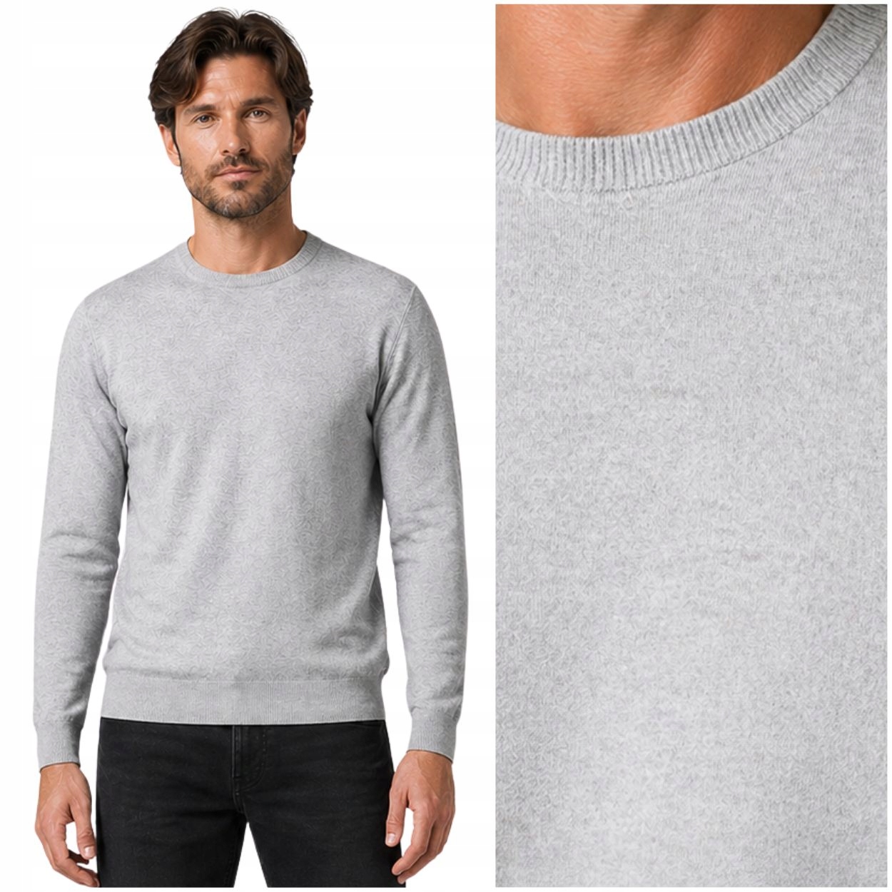 Wrangler Crewneck Knit Šedý Tenký Pánský Svetr S Vlnou A Melírem L