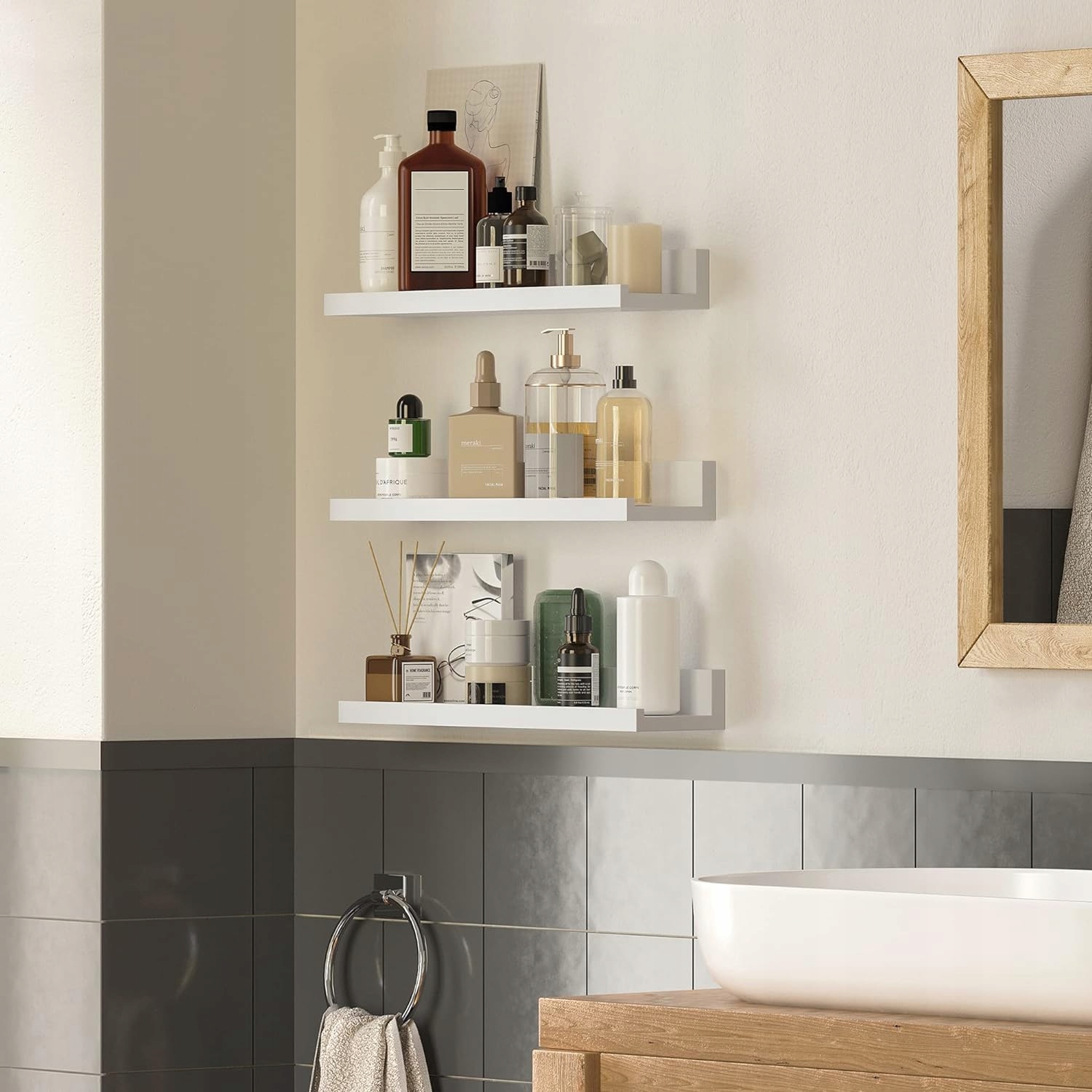 Zestaw 3 półek wiszących Półka ścienna biała Kolor mebla biały