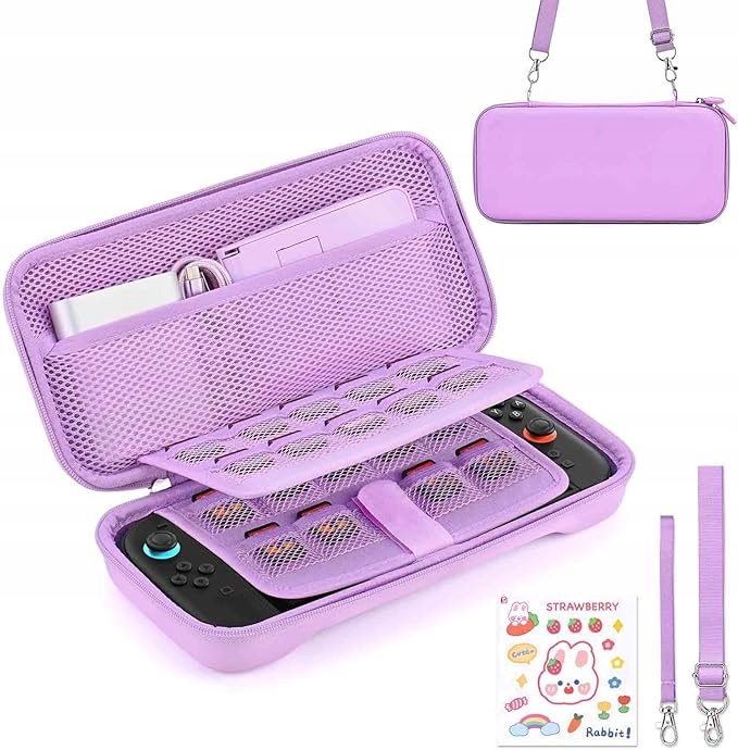 Etui Torba Nintendo Switch 2 (2025) 19 kart + pasek + naklejki fioletowe