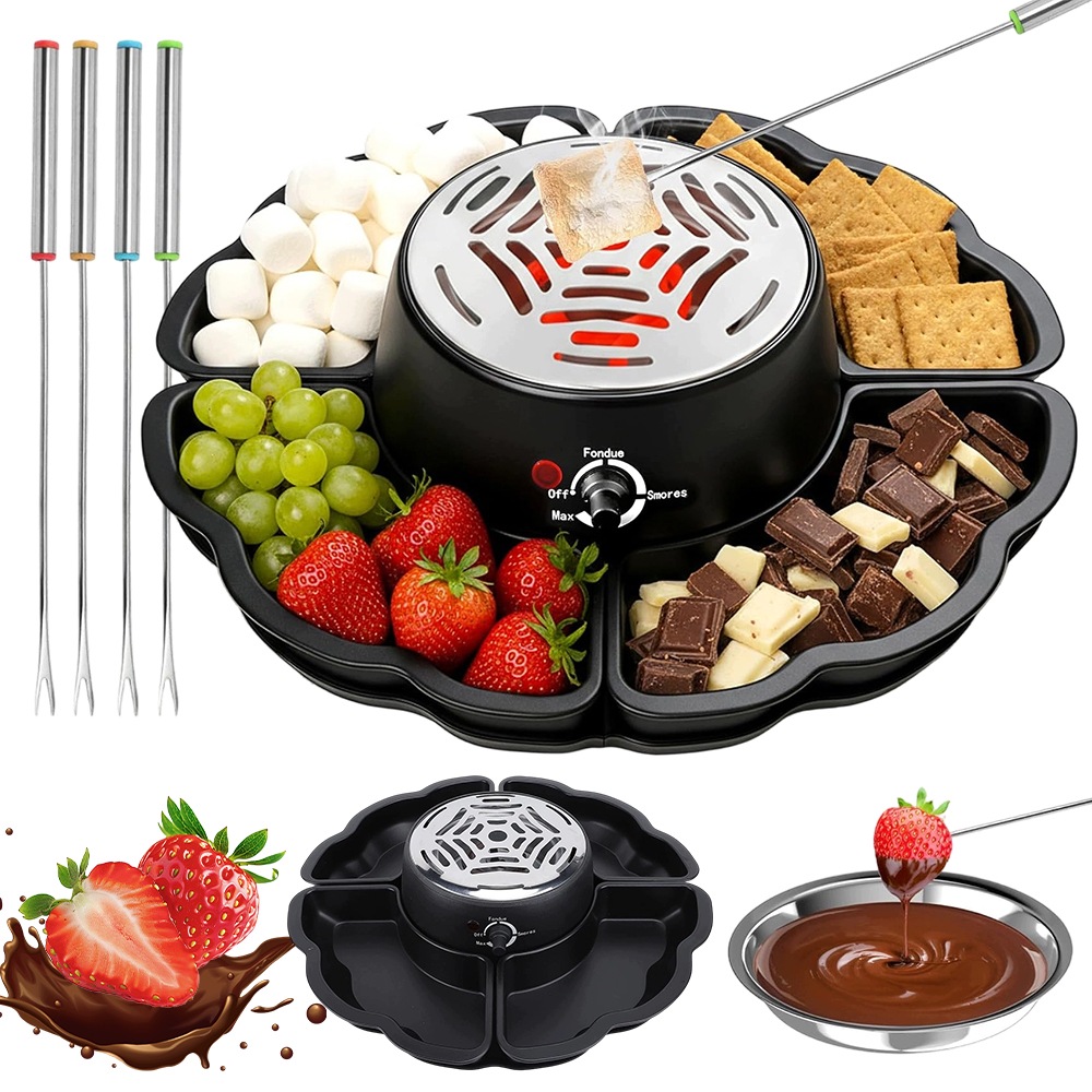 Sada pro Fondue Bedee 4 tácky 4 vidličky Regulace teploty pro domácnost