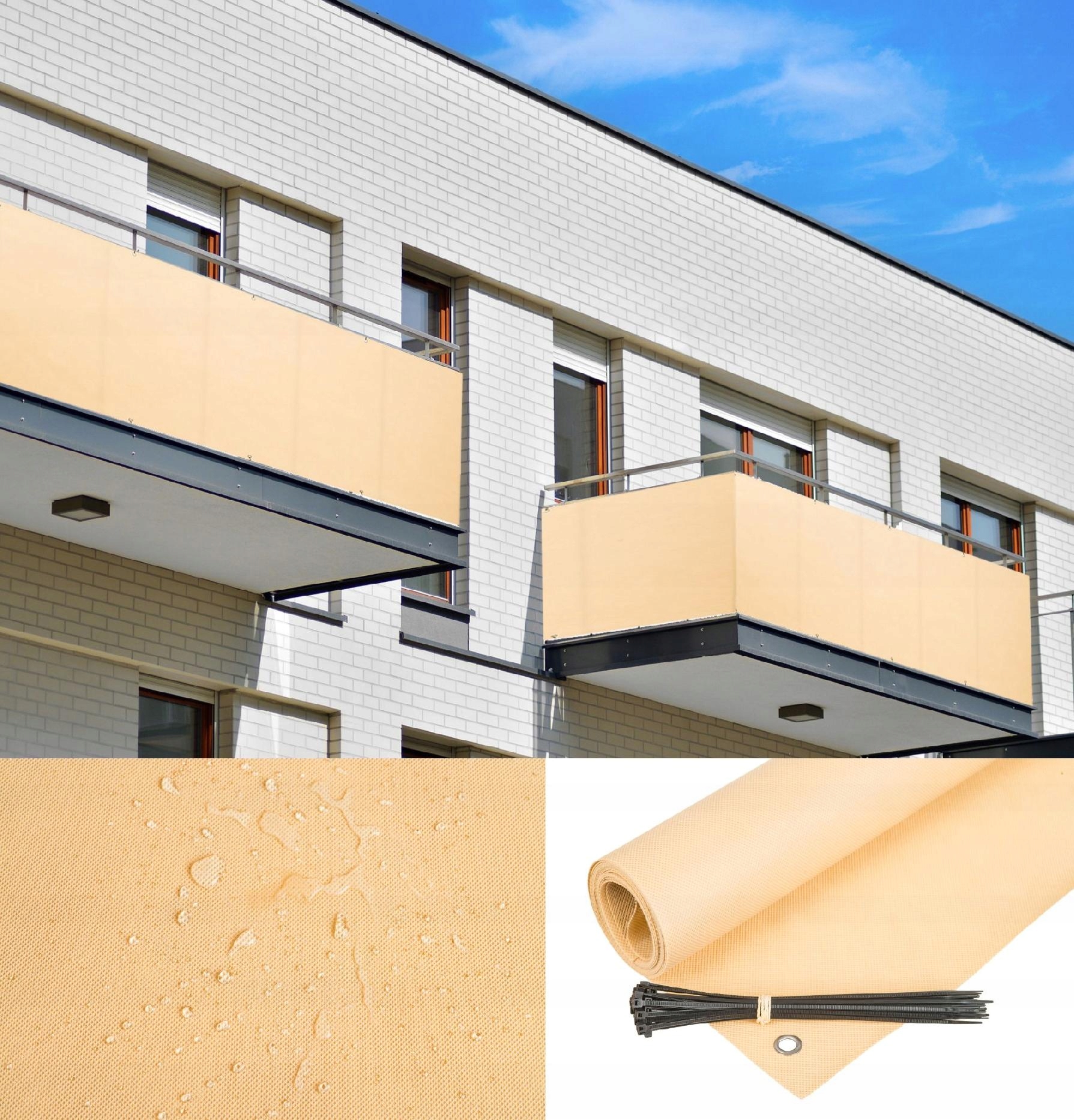 OSŁONA BALKONOWA 0,8X5M NA BALKON BEŻOWA + GRATIS!