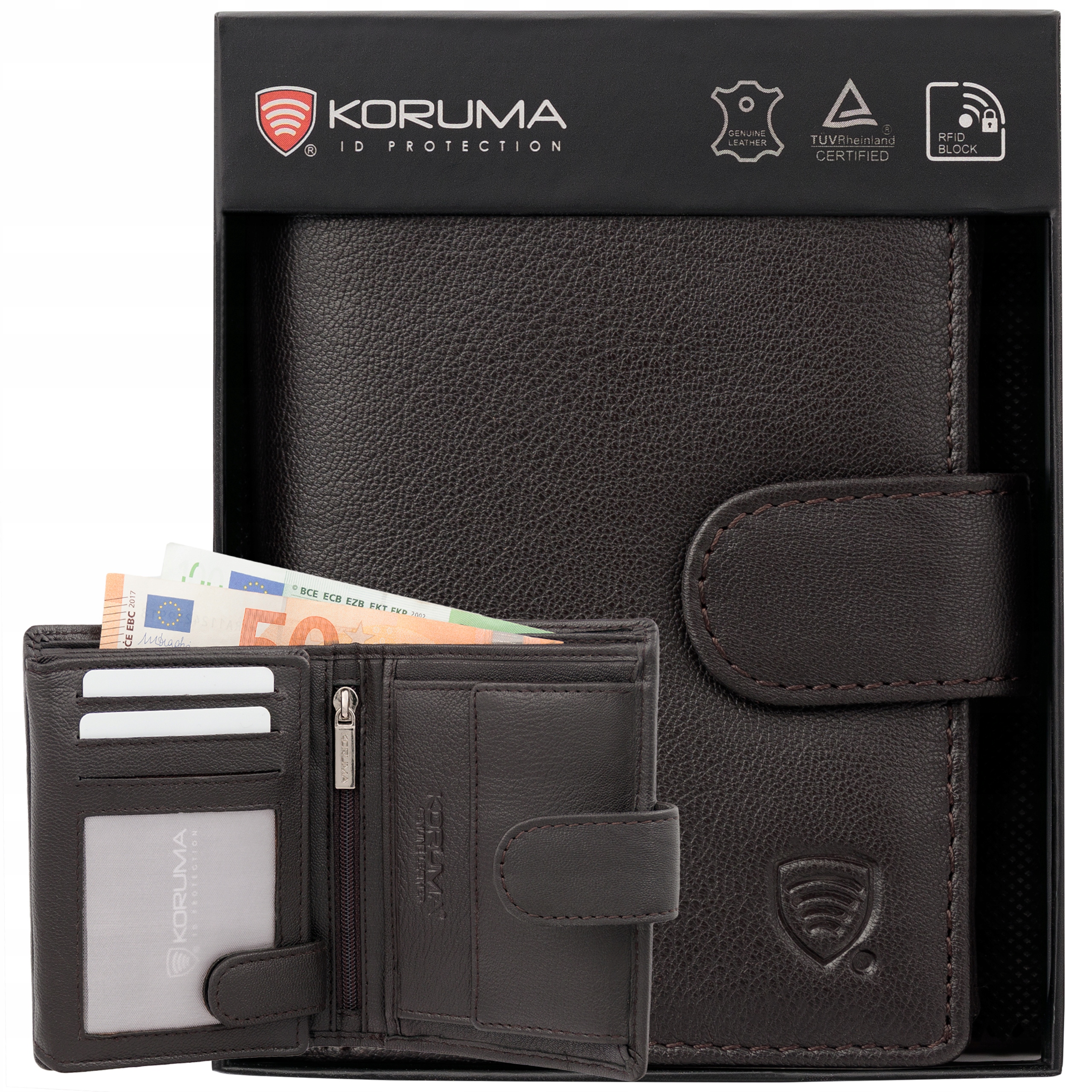 Portofel barbatesc din piele pentru carduri si monede cu protectie RFID BLOCK (maro inchis) - SM-904GBR