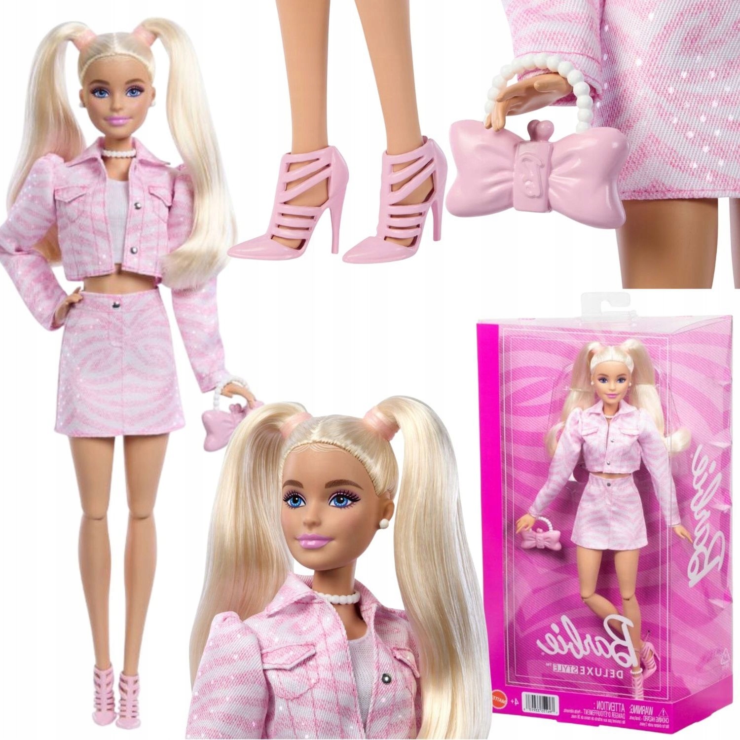 LALKA BARBIE MODOWA DELUXE STYLE W RÓŻOWYM STROJU TOREBKA BUCIKI PINK DENIM