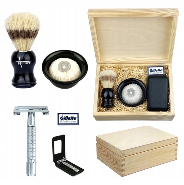 Dárková sada Štětec na holení Strojek na žiletku Mýdlo na holení