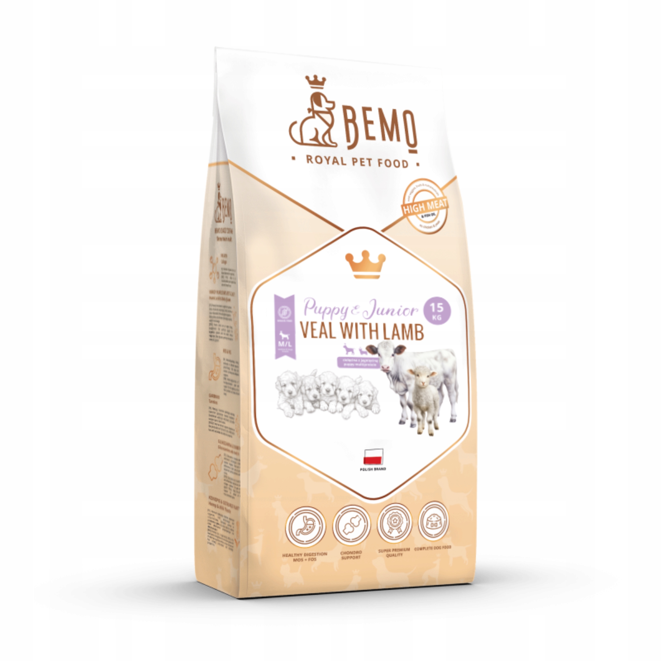 Levně Krmivo pro štěňata suché Bemo Puppy Junior M/L 15 kg telecí jehněčí maso