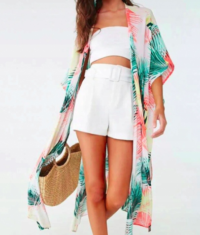 PAREO KIMONO NARZUTKA KOLOROWE LIŚCIE Model P-26