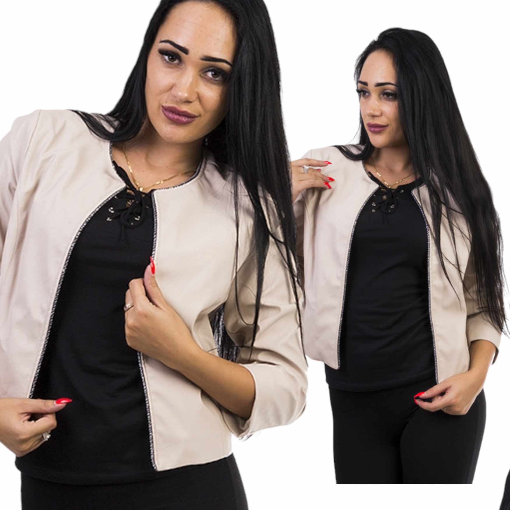 M903 BOLERKO Z EKO SKÓRY Z LAMÓWKĄ BEŻOWE r. 50 (5XL) Marka Genesy