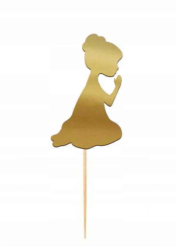 

Topper na tort Dziewczynka klęcząca złoty Komunia