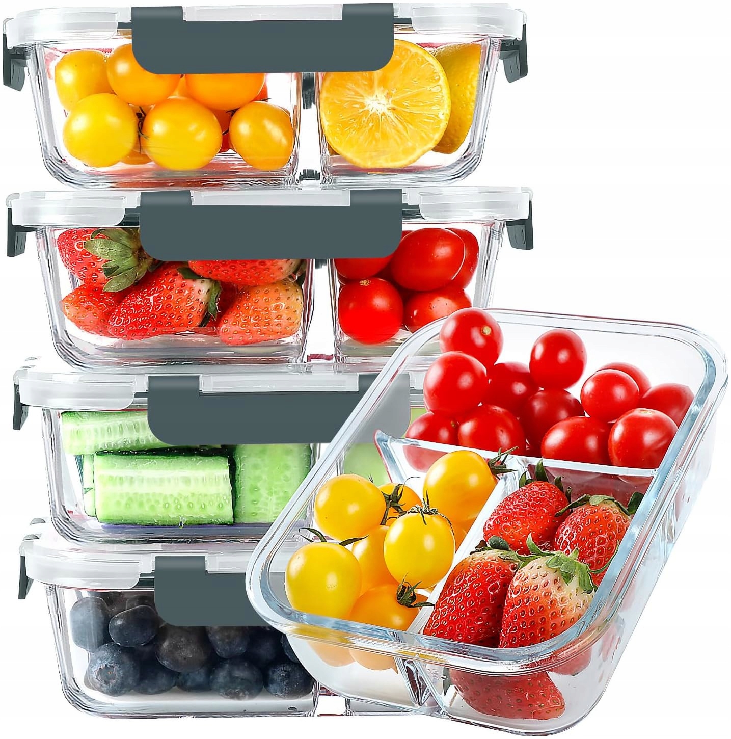 4 X Lunchbox Z Przegródkami Szklane Pojemniki Na Żywność Żaroodporne 1020ML